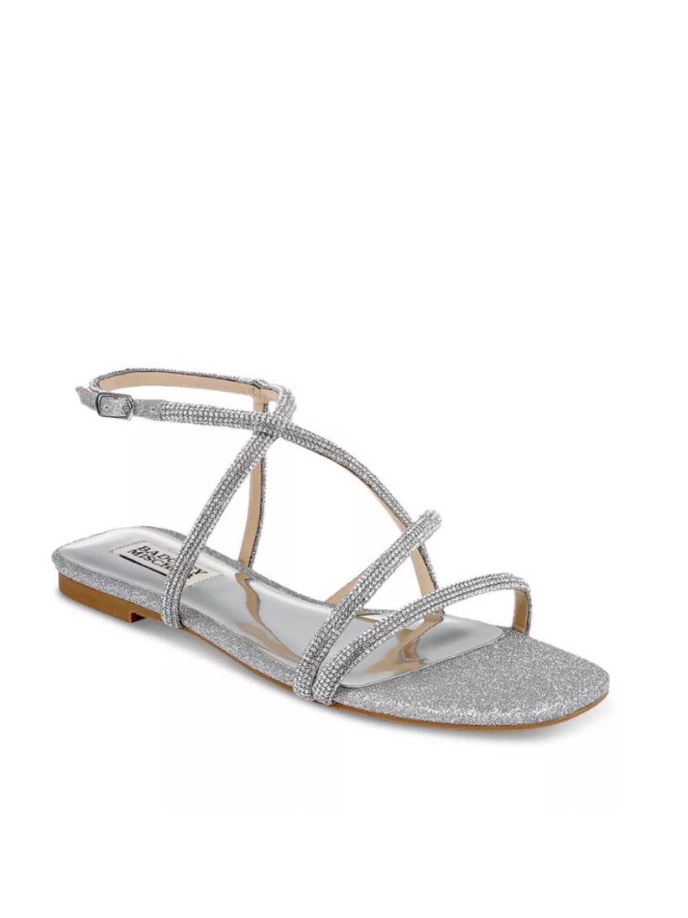 New Badgley Mischka Ivie Strappy Flat Sandals Silver Sz 8
